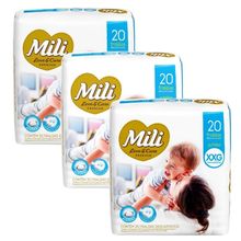 Fralda Descartável MILI Love&Care Tamanho:XXG  3 Pacotes c/ 20