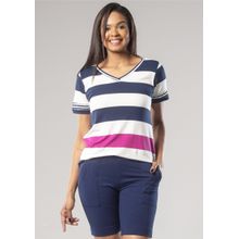 Blusa Pau a Pique Listrada Azul Marinho e Roxo