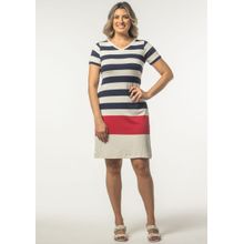 Vestido Pau a Pique Listrado Azul Marinho e Vermelho