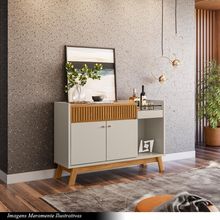Buffet Aparador Decorativo Modric Detalhe Ripado 133cm Nature/Off White G77 - Gran Belo