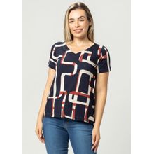 Blusa Pau a Pique Estampada Azul Marinho