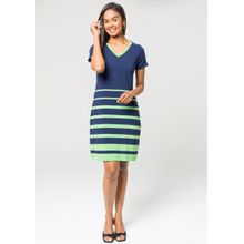 Vestido Pau a Pique Listrado Azul Marinho e Verde