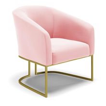 Poltrona Stella Suede Rosa Bebê Base Industrial Dourada - D'Rossi