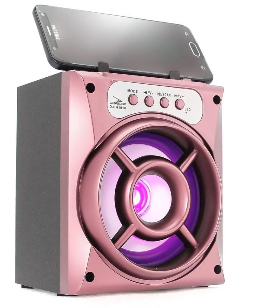 Caixa de Som Portátil Bluetooth Mp3 USB Radio Fm Auxiliar 6W Grasep - Rose
