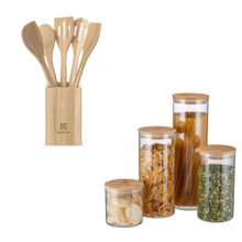 KIT ELECTROLUX DE 4 POTES HÉRMETICOS COM TAMPA DE BAMBU E 6 UTENSILIOS BAMBU