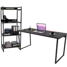Kit Mesa Para Escritório com Estante 4 Prateleiras Industrial Form 150 cm Preto Onix - Lyam Decor