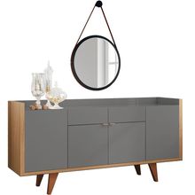 Aparador Para Sala Buffet Havana Freijó Cinza B01 com Espelho Adnet 54 cm Preto - Lyam Decor
