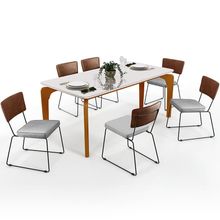 Mesa Capri 160cm Off White Com 6 Cadeiras Allana B05 Couríssimo Marrom Linho Cinza - Lyam Decor