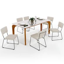 Mesa De Jantar Capri 160cm Off White Nature Com 6 Cadeiras Allana B05 Linho Champagne - Lyam Decor