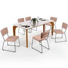 Mesa De Jantar Capri 160cm Off White Nature Com 6 Cadeiras Allana B05 Linho Rosê - Lyam Decor
