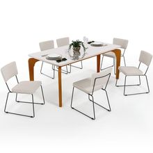 Mesa De Jantar Capri 160cm Off White Nature Com 6 Cadeiras Allana B05 Linho Cru - Lyam Decor