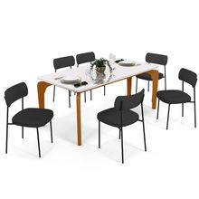 Mesa De Jantar Capri 160cm Off White Nature Com 6 Cadeiras Melina B05 Linho Grafite - Lyam Decor