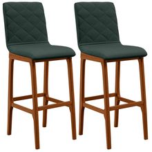 Kit 02 Banquetas Altas Para Cozinha Sala de Jantar Fixa Zoe B04 Linho Verde Musgo - Lyam Decor