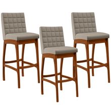 Kit 03 Banquetas Altas Para Cozinha Sala de Jantar Fixa Mila B04 Linho Bege - Lyam Decor