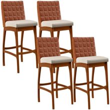 Kit 04 Banquetas Altas Cozinha Sala De Jantar Fixa Mila B04 Couríssimo Camel Linho Cru - Lyam Decor