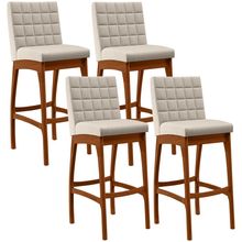 Kit 04 Banquetas Altas Para Cozinha Sala de Jantar Fixa Mila B04 Linho Cru - Lyam Decor