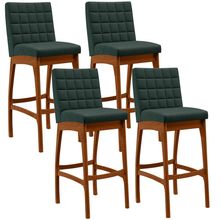 Kit 04 Banquetas Altas Para Cozinha Sala de Jantar Fixa Mila B04 Linho Verde Musgo - Lyam Decor