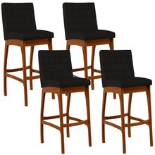 Kit 04 Banquetas Altas Para Cozinha Sala de Jantar Fixa Mila B04 Suede Preto - Lyam Decor