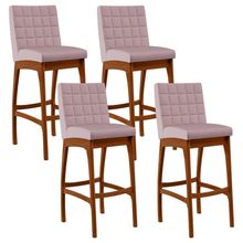 Kit 04 Banquetas Altas Para Cozinha Sala de Jantar Fixa Mila B04 Suede Rosê - Lyam Decor