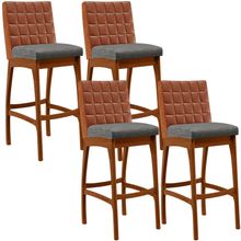 Kit 04 Banquetas Altas Sala De Jantar Fixa Mila B04 Couríssimo Camel Linho Cinza Escuro - Lyam Decor