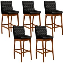 Kit 05 Banquetas Altas Para Cozinha Sala de Jantar Fixa Mila B04 Couríssimo Preto - Lyam Decor