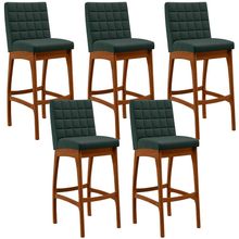 Kit 05 Banquetas Altas Para Cozinha Sala de Jantar Fixa Mila B04 Linho Verde Musgo - Lyam Decor