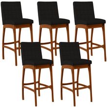 Kit 05 Banquetas Altas Para Cozinha Sala de Jantar Fixa Mila B04 Suede Preto - Lyam Decor