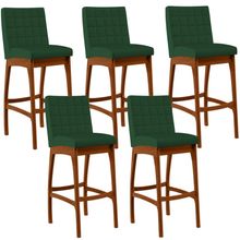 Kit 05 Banquetas Altas Para Cozinha Sala de Jantar Fixa Mila B04 Suede Verde Musgo - Lyam Decor
