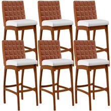 Kit 06 Banquetas Altas Cozinha Sala Jantar Fixa Mila B04 Couríssimo Camel Corano Branco - Lyam Decor