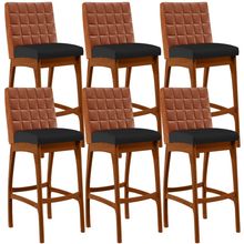 Kit 06 Banquetas Altas Cozinha Sala Jantar Fixa Mila B04 Couríssimo Camel Corano Preto - Lyam Decor