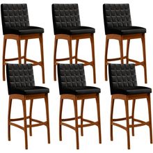Kit 06 Banquetas Altas Para Cozinha Sala de Jantar Fixa Mila B04 Couríssimo Preto - Lyam Decor