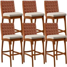 Kit 06 Banquetas Altas Cozinha Sala De Jantar Fixa Mila B04 Couríssimo Camel Linho Cru - Lyam Decor