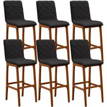 Kit 06 Banquetas Altas Para Cozinha Sala de Jantar Fixa Zoe B04 Linho Chumbo - Lyam Decor