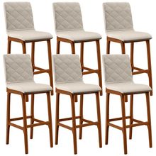 Kit 06 Banquetas Altas Para Cozinha Sala de Jantar Fixa Zoe B04 Linho Cru - Lyam Decor