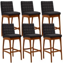Kit 06 Banquetas Altas Para Cozinha Sala de Jantar Fixa Mila B04 Linho Chumbo - Lyam Decor