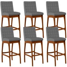 Kit 06 Banquetas Altas Para Cozinha Sala de Jantar Fixa Mila B04 Suede Cinza - Lyam Decor