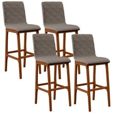 Kit 04 Banquetas Altas Para Cozinha Sala de Jantar Fixa Zoe B04 Linho Bege - Lyam Decor