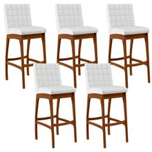 Kit 05 Banquetas Altas Para Cozinha Sala de Jantar Fixa Mila B04 Facto Branco Fosco - Lyam Decor