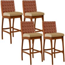 Kit 04 Banquetas Altas Sala De Jantar Fixa Mila B04 Couríssimo Camel Linho Bege Escuro - Lyam Decor
