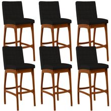 Kit 06 Banquetas Altas Para Cozinha Sala de Jantar Fixa Mila B04 Suede Preto - Lyam Decor