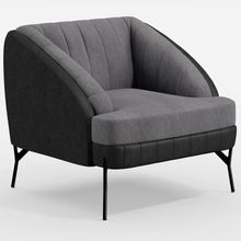Poltrona Decorativa Pés Aço Preto Coral D02 Corano Preto B-97 Linho Cinza Escuro C-416 - Lyam Decor