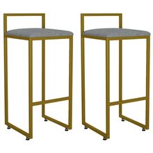 Kit 02 Banquetas Alta Para Cozinha Sala De Jantar Hanna L02 Dourado Linho Cinza Escuro - Lyam Decor