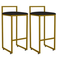 Kit 02 Banquetas Altas Para Cozinha Sala De Jantar Hanna L02 Dourado Suede Preto - Lyam Decor