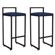 Kit 02 Banquetas Altas Para Cozinha Sala de Jantar Hanna L02 Preto Suede Azul Marinho - Lyam Decor