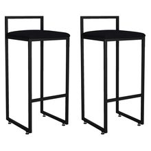 Kit 02 Banquetas Altas Para Cozinha Sala de Jantar Hanna L02 Preto Suede Preto - Lyam Decor