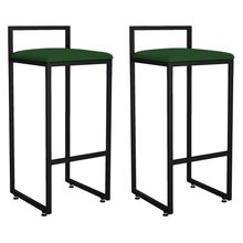 Kit 02 Banquetas Altas Para Cozinha Sala de Jantar Hanna L02 Preto Suede Verde Musgo - Lyam Decor