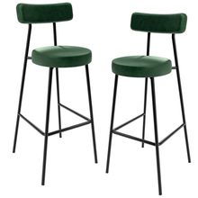 Kit 02 Banquetas Altas Sala De Jantar Estrutura Em Aço Milão F01 Couríssimo Verde Musgo - Lyam Decor