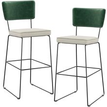 Kit 02 Banquetas Altas Sala De Jantar Fixa Allana L02 Facto Verde Musgo Linho Champagne - Lyam Decor