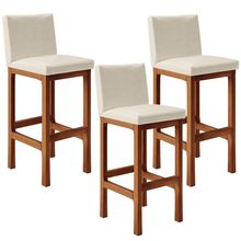 Kit 03 Banqueta Alta Para Cozinha Sala De Jantar Fixa Alya L02 Facto Pérola Metalizado - Lyam Decor
