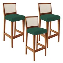 Kit 03 Banquetas Alta Para Cozinha Encosto em Tela Branco Zion L02 Suede Verde Musgo - Lyam Decor